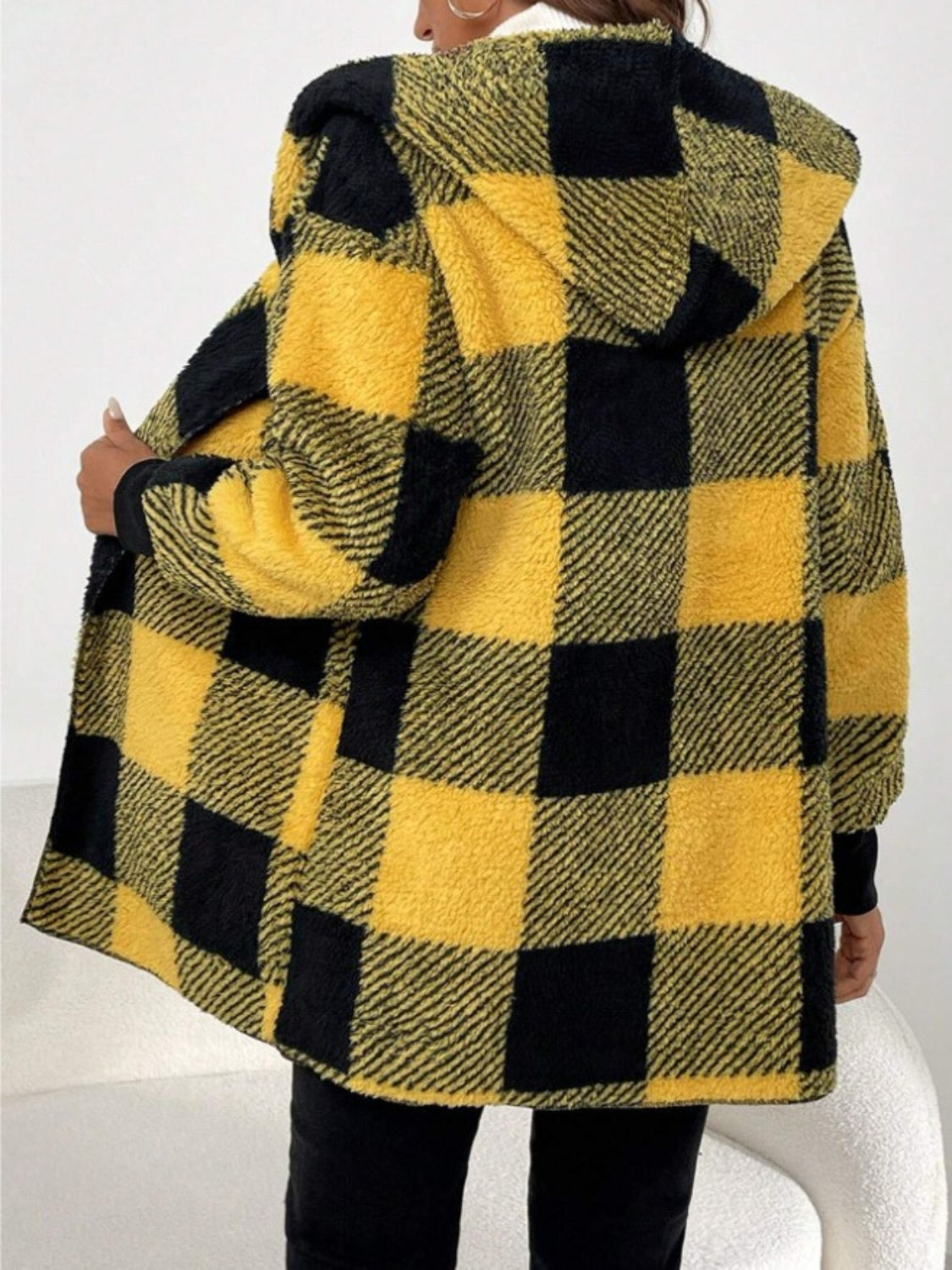 Plaid Hooded Sherpa Teddy Jacket