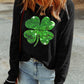 Sequin Lucky Clover Lettuce Trim Long Sleeve Top