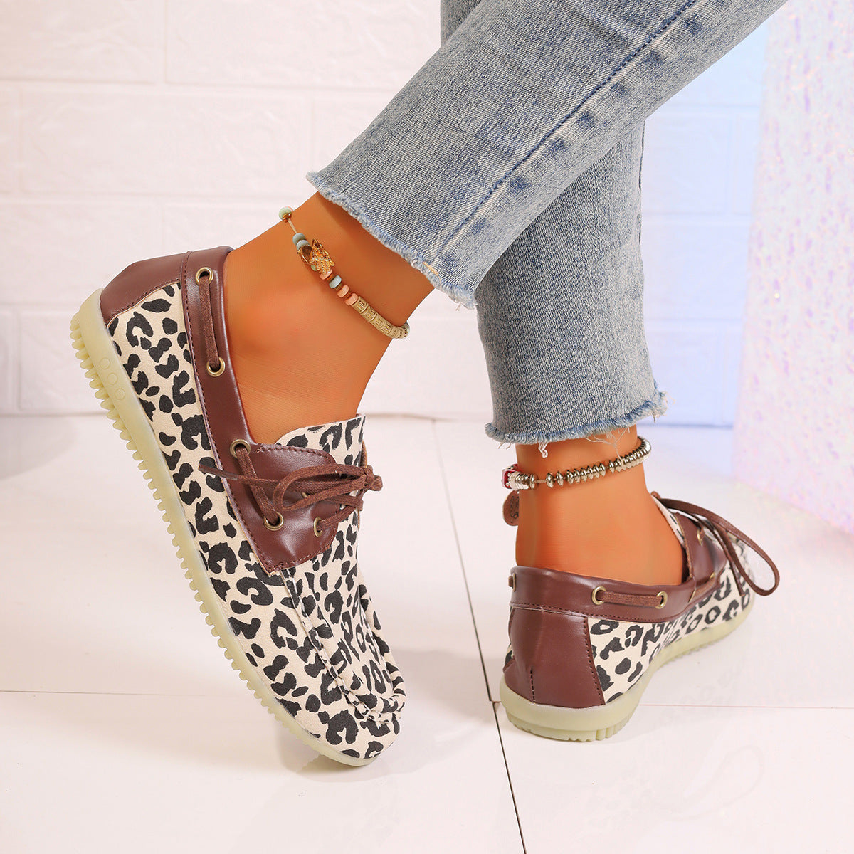 Lace Up Leopard Slip-On Hey Girls Shoes