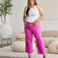 Pink Cropped Tummy Control High Waist Raw Hem Jeans