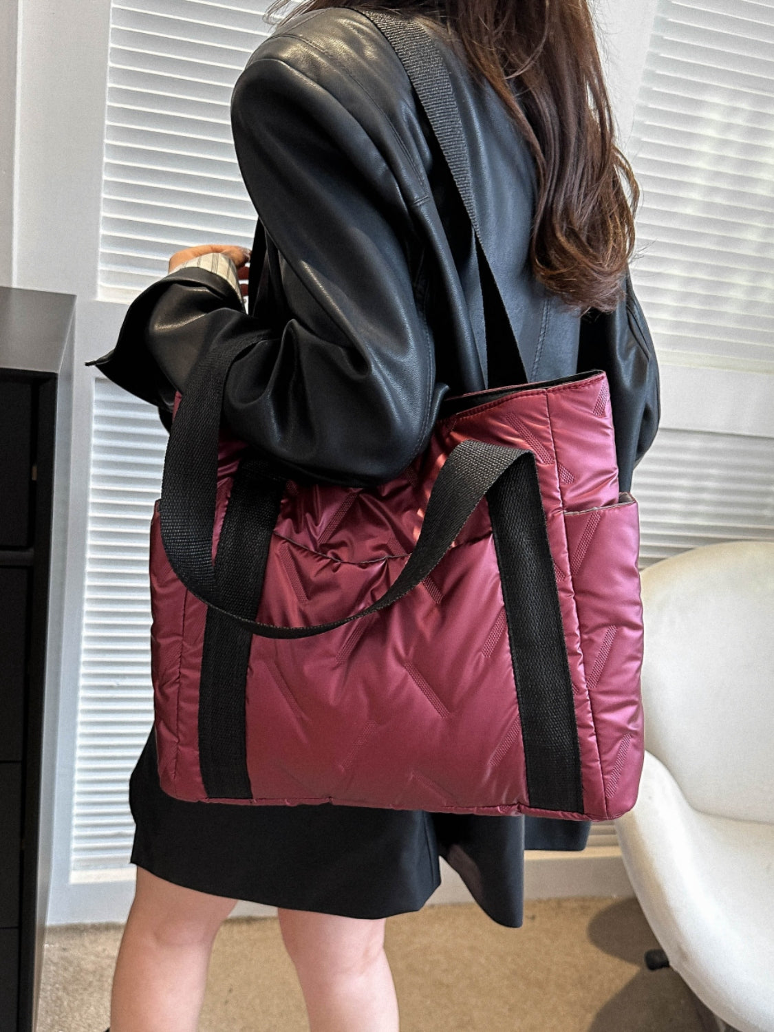 Puffer Tote Bag with Side Pockets