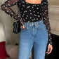 Heart Square Neck Long Sleeve Bodysuit
