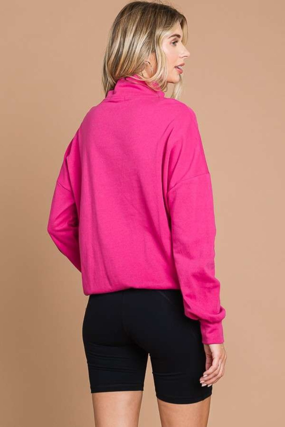 Hot Pink Half Zip Long Sleeve Sweatshirt