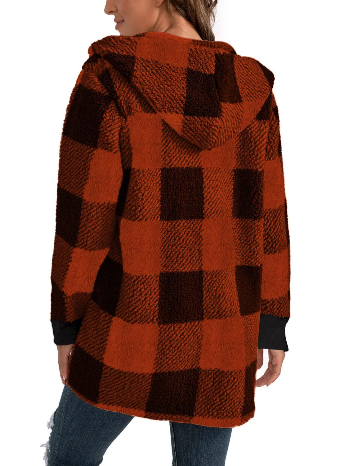Plaid Hooded Sherpa Teddy Jacket