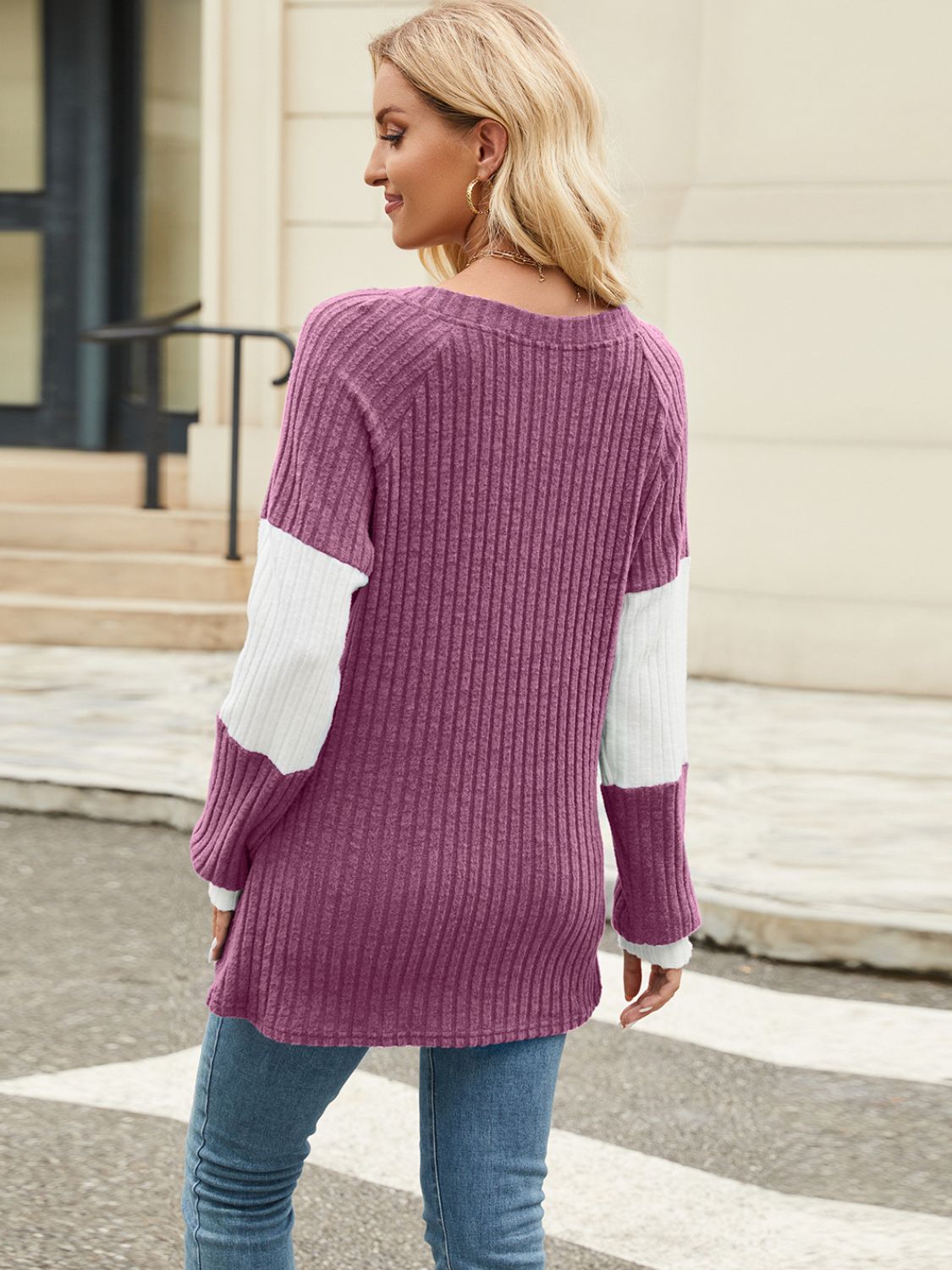 Colorblock Vneck Long Sleeve Top