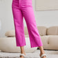 Pink Cropped Tummy Control High Waist Raw Hem Jeans