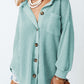 Waffle-Knit Collared Neck Long Sleeve Shirt