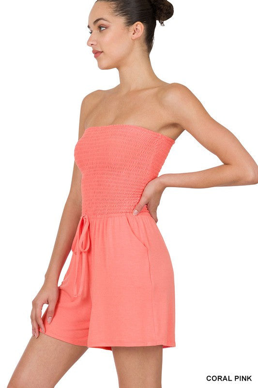 Smocked Shorts Romper with Pockets