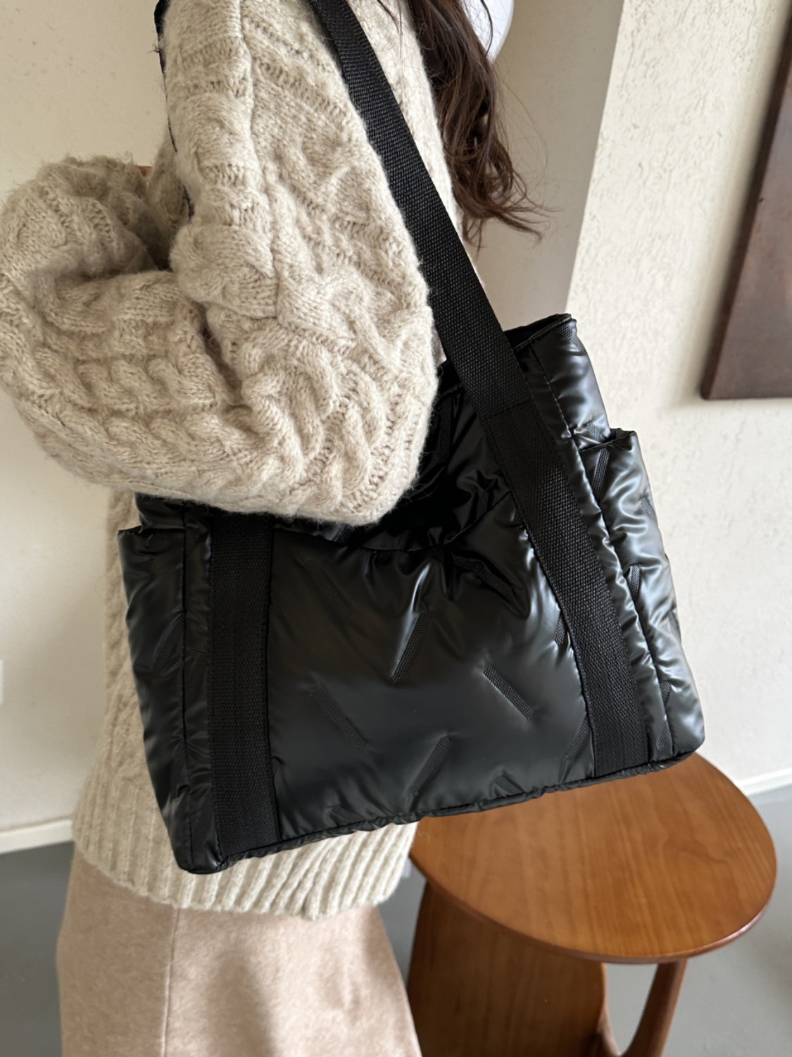 Puffer Tote Bag with Side Pockets