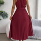 Halter Pleated Tie Waist Sleeveless Midi Dress