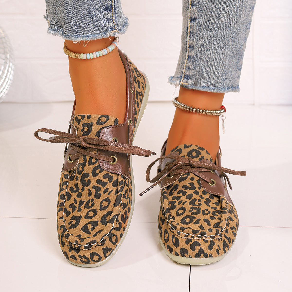 Lace Up Leopard Slip-On Hey Girls Shoes
