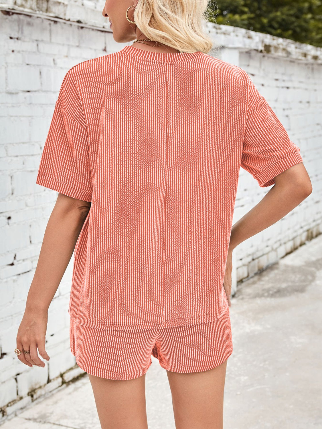 Ribbed Top and Drawstring Shorts Set