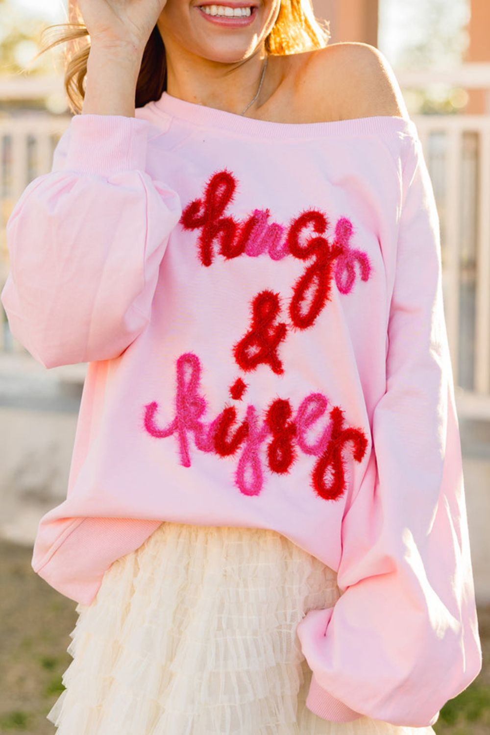 Valentines Day HUG AND KISSES Round Neck Sweatshirt