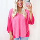 Exposed Seam Vneck Three-Quarter Sleeve Blouse