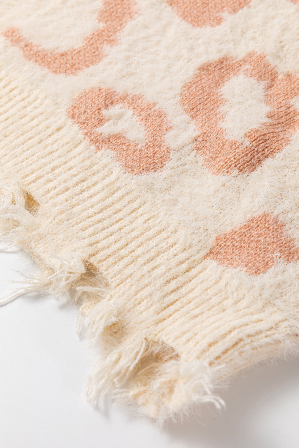 Distressed Trim Leopard Vneck Sweater