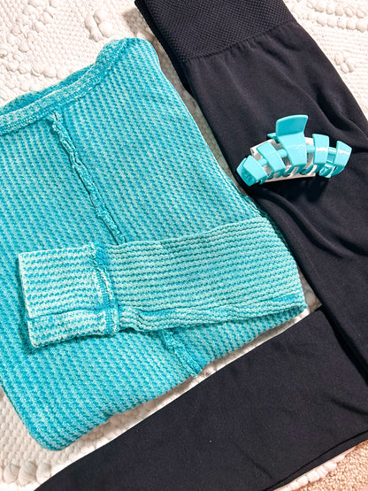 Waffle Knit Oversized Long Sleeve Top