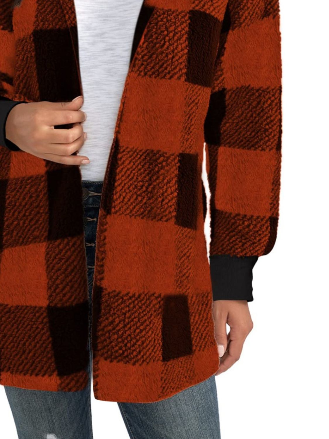 Plaid Hooded Sherpa Teddy Jacket