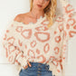 Distressed Trim Leopard Vneck Sweater