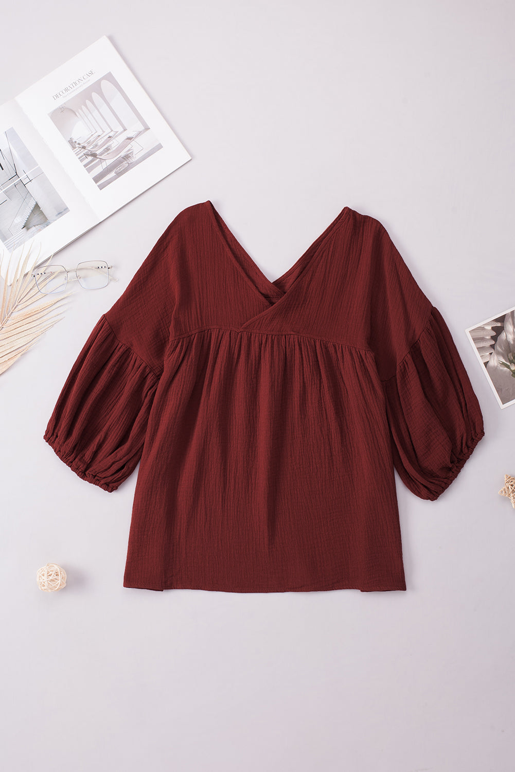 *APP EXCLUSIVE* Dropped Shoulder Vneck Blouse