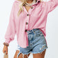 Waffle-Knit Collared Neck Long Sleeve Shirt