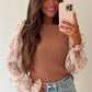 Cable Knit Floral Flounce Sleeve Sweater