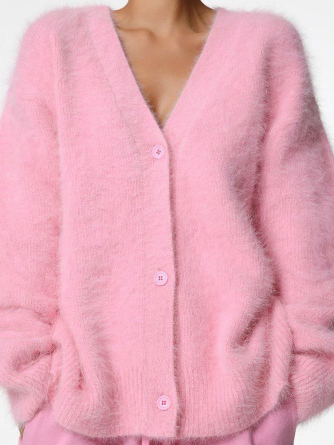 Fuzzy Button Long Sleeve Cardigan