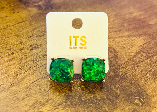 Green Glitter Studs