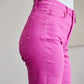 Pink Cropped Tummy Control High Waist Raw Hem Jeans