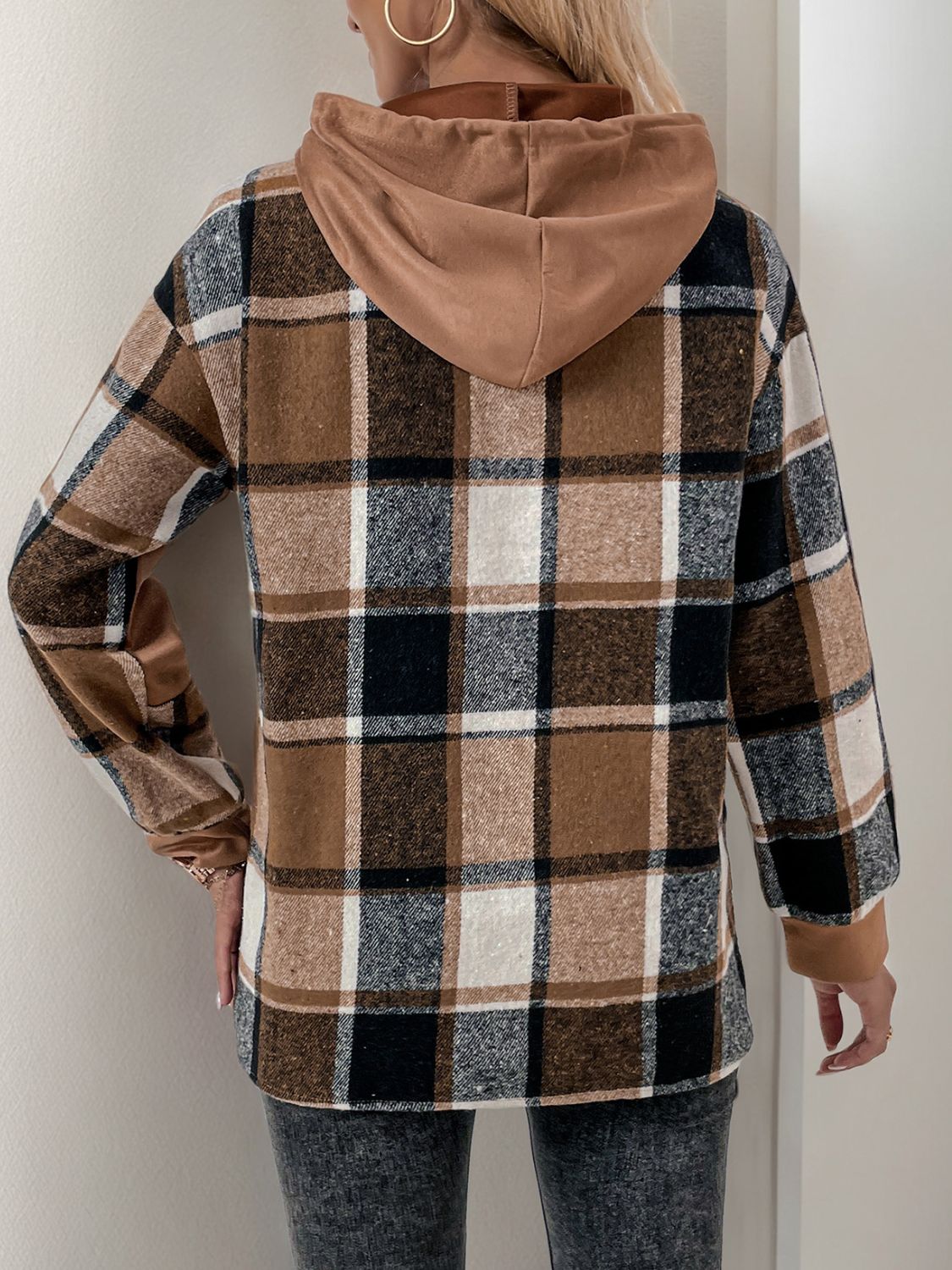 Plaid Long Sleeve Hoodie Flannel