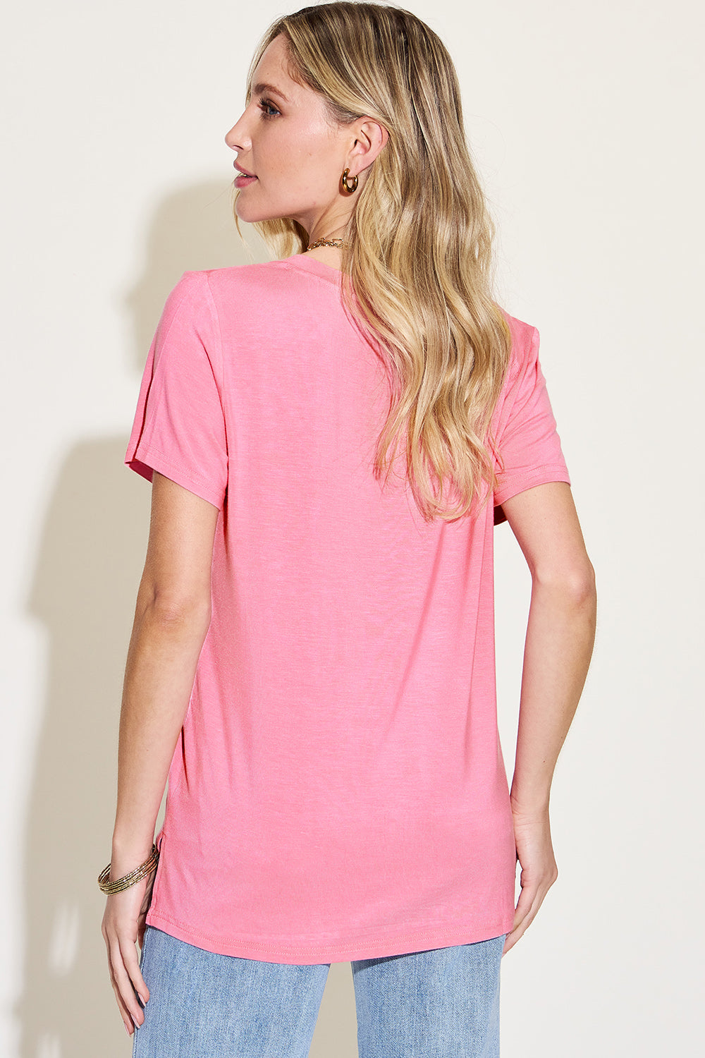 Basic Solid Vneck High-Low Tee