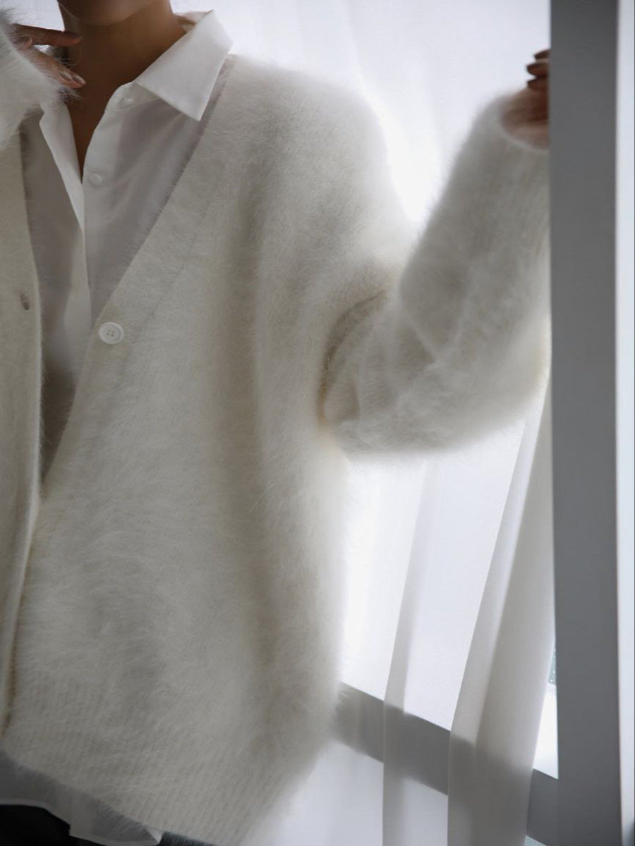 Fuzzy Button Long Sleeve Cardigan