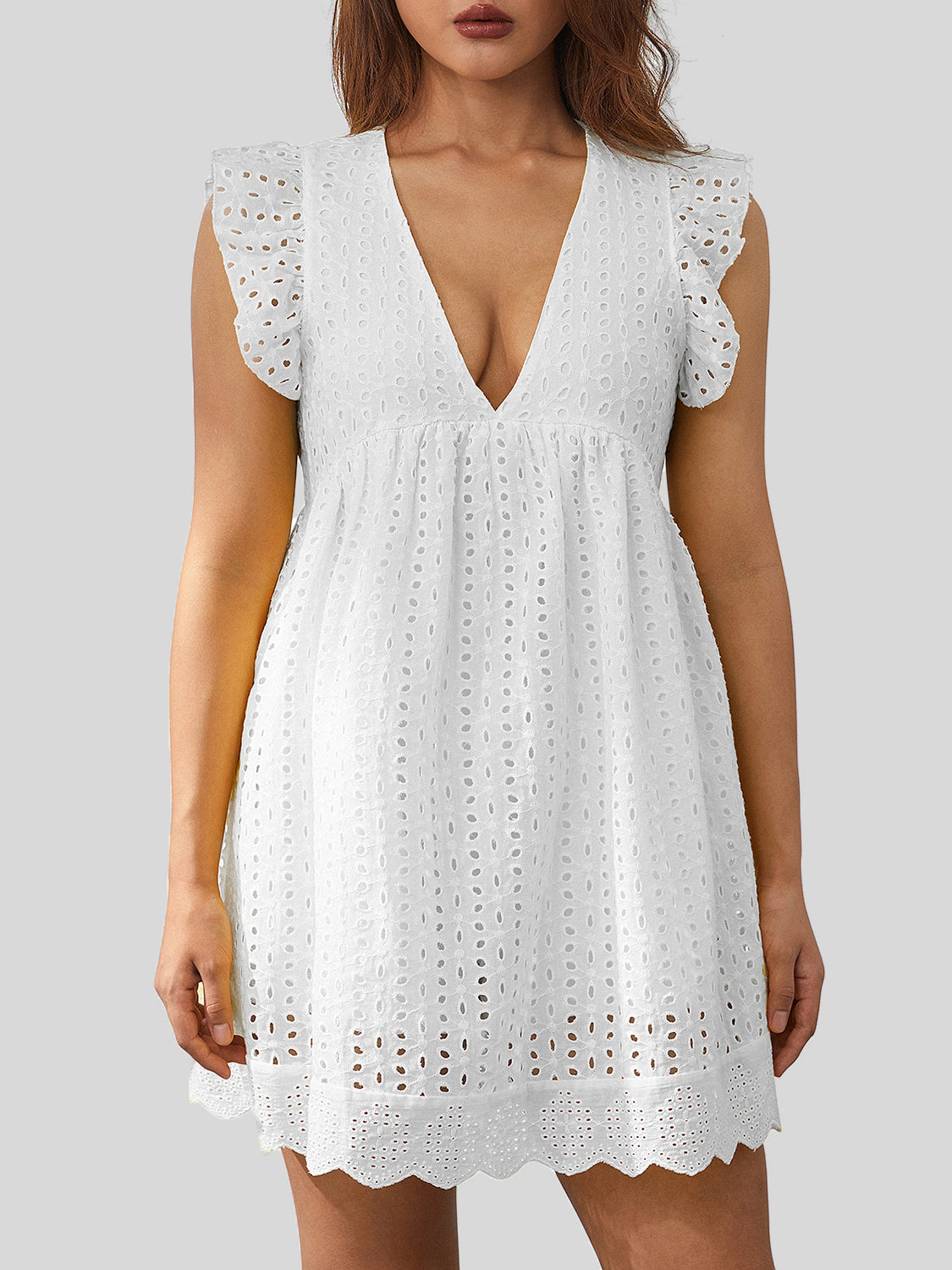 *App Exclusive* Ruffled Eyelet Deep V Dress