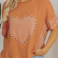 Stud Heart Patch Round Neck Short Sleeve T-Shirt