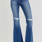 RISEN Distressed Raw Hem Flare Jeans