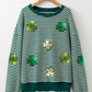 Stripe Lucky Clover Drop Shoulder Sweatshirt