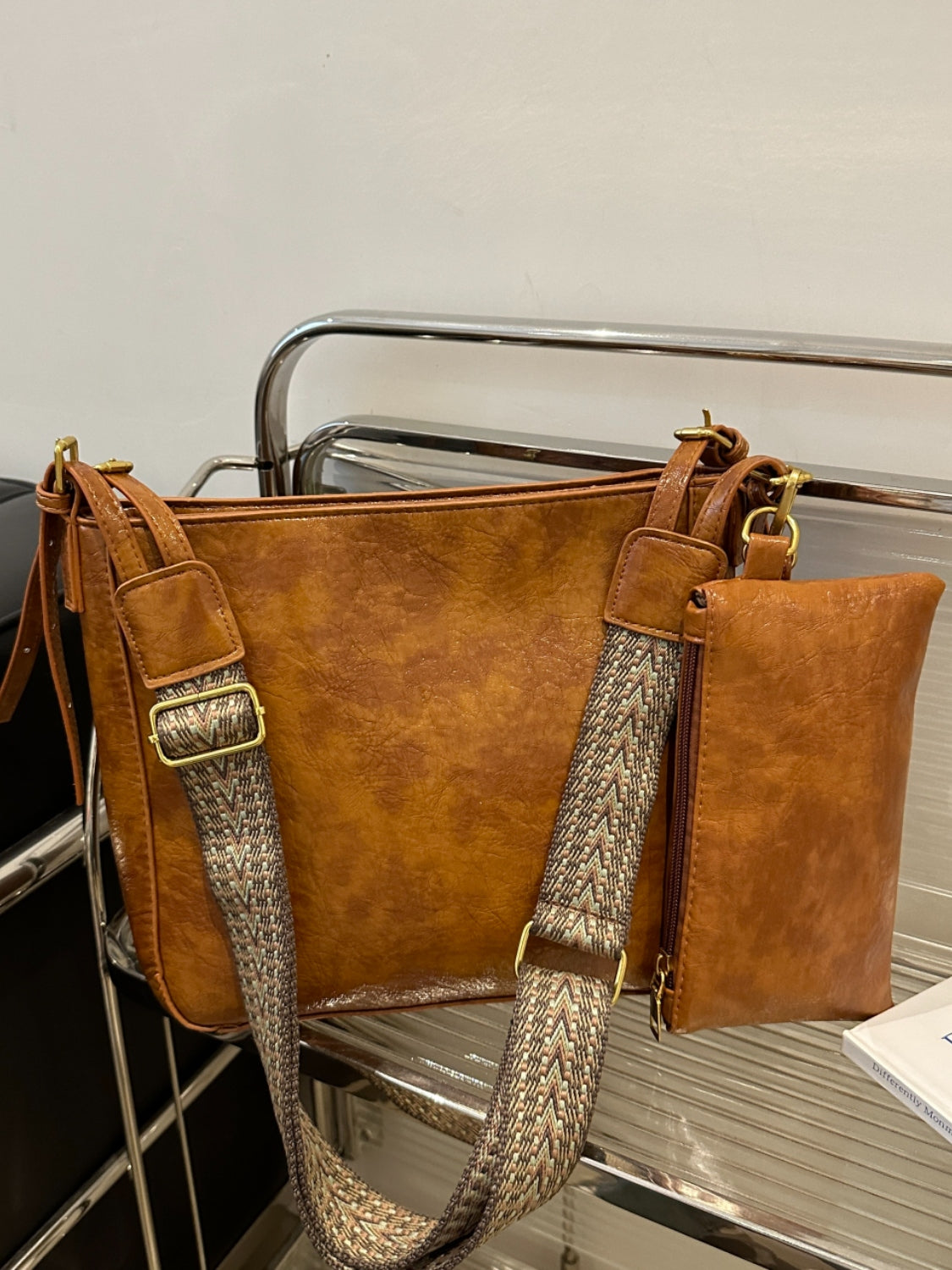 Faux Leather Adjustable Strap Crossbody Bag with Wallet