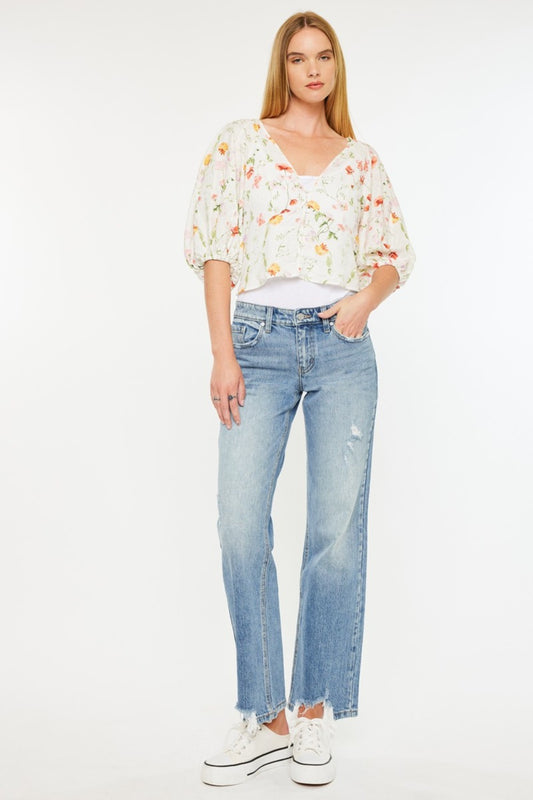 Kancan Frayed Hem Straight Jeans