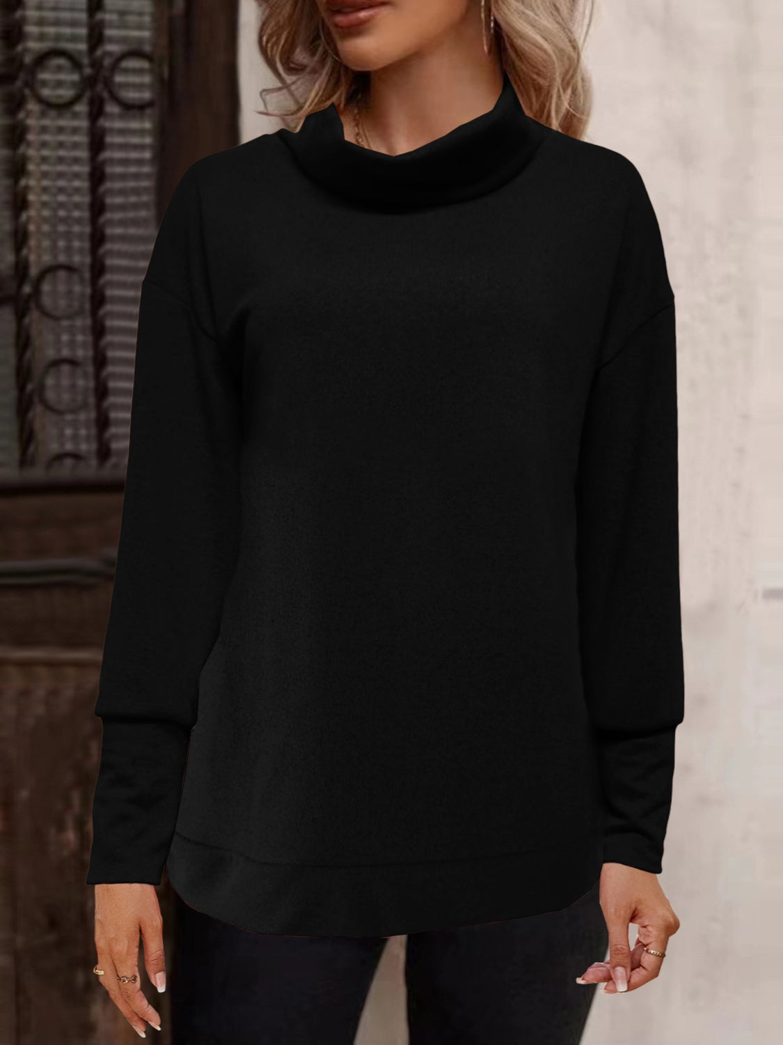 Turtleneck Button Long Sleeve Blouse