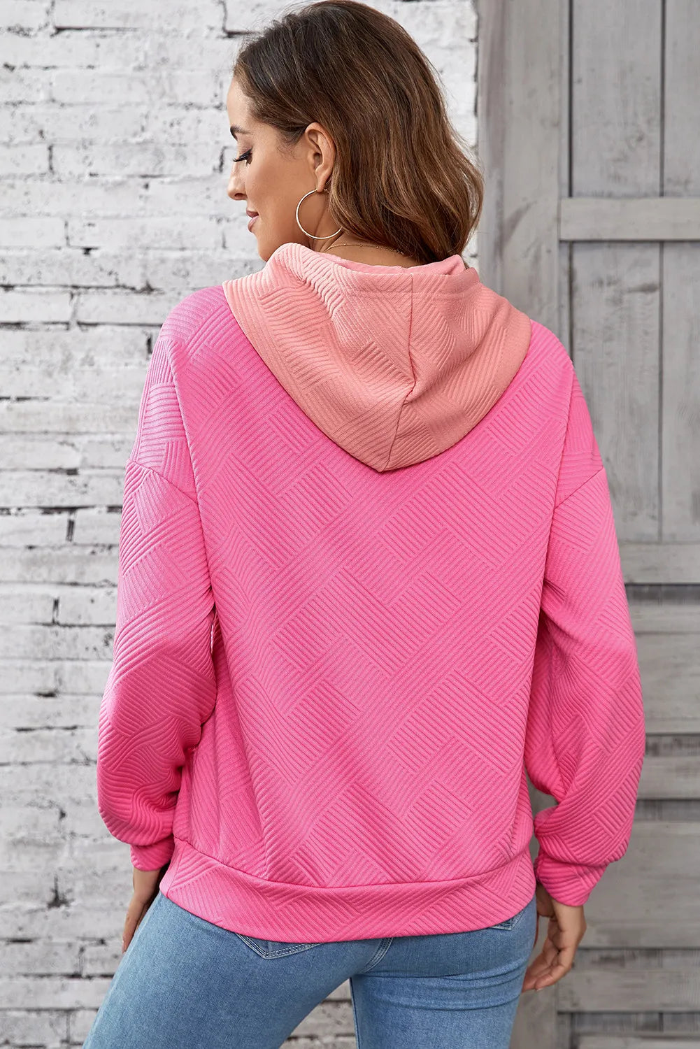 Drawstring Colorblock Long Sleeve Hoodie