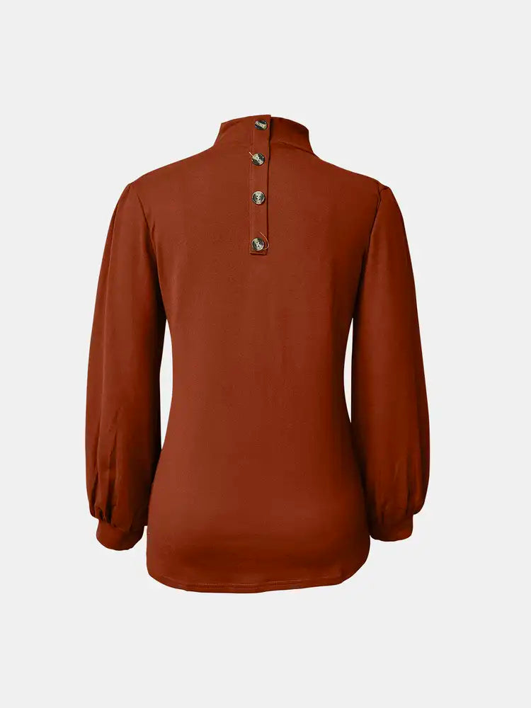 Turtleneck Button Long Sleeve Blouse