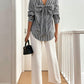 Cutout Bow Back Striped Collared Neck Long Sleeve Shirt
