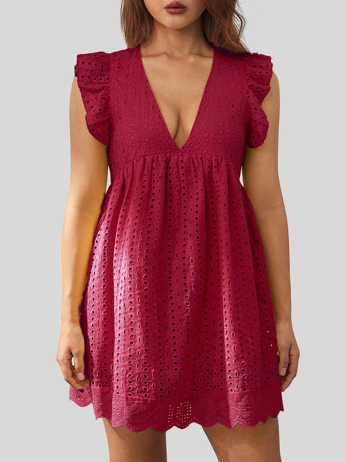 *App Exclusive* Ruffled Eyelet Deep V Dress