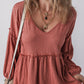 Vneck Babydoll Long Sleeve Blouse