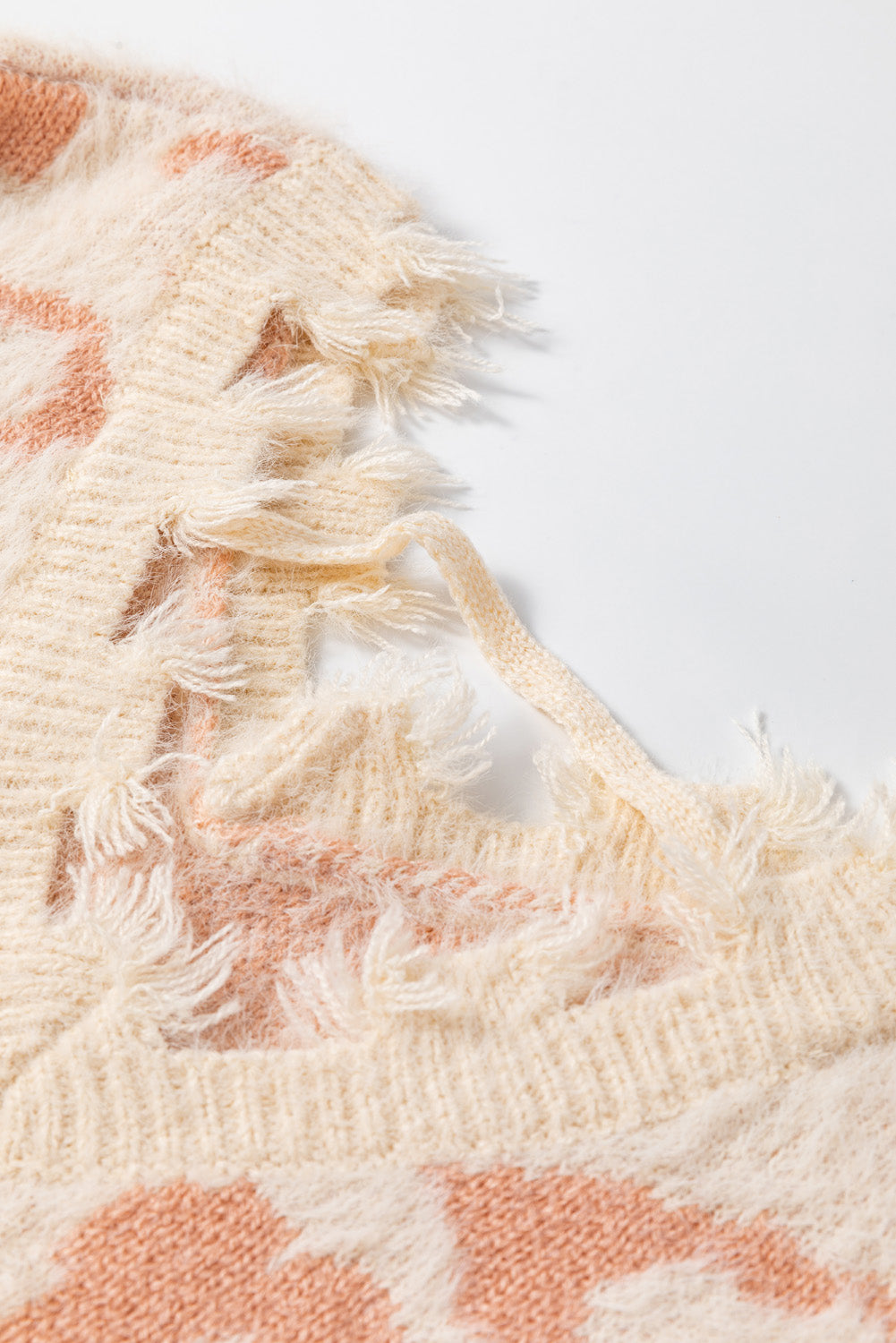 Distressed Trim Leopard Vneck Sweater