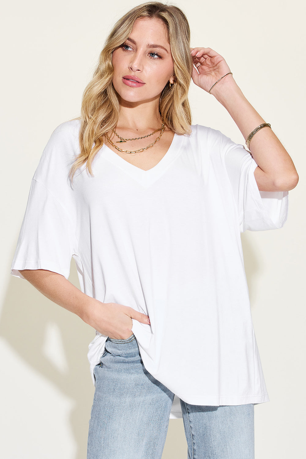Bamboo Vneck Drop Shoulder Tshirt