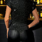 Ruffled Round Neck Sequin Cap Sleeve Top