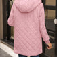 Quilted Zip Up Sherpa Lined Hooded Jacket with Pockets