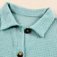 Waffle-Knit Collared Neck Long Sleeve Shirt