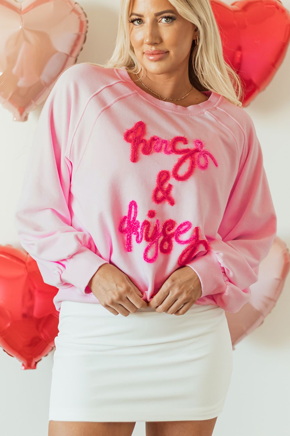 Valentines Day HUG AND KISSES Round Neck Sweatshirt