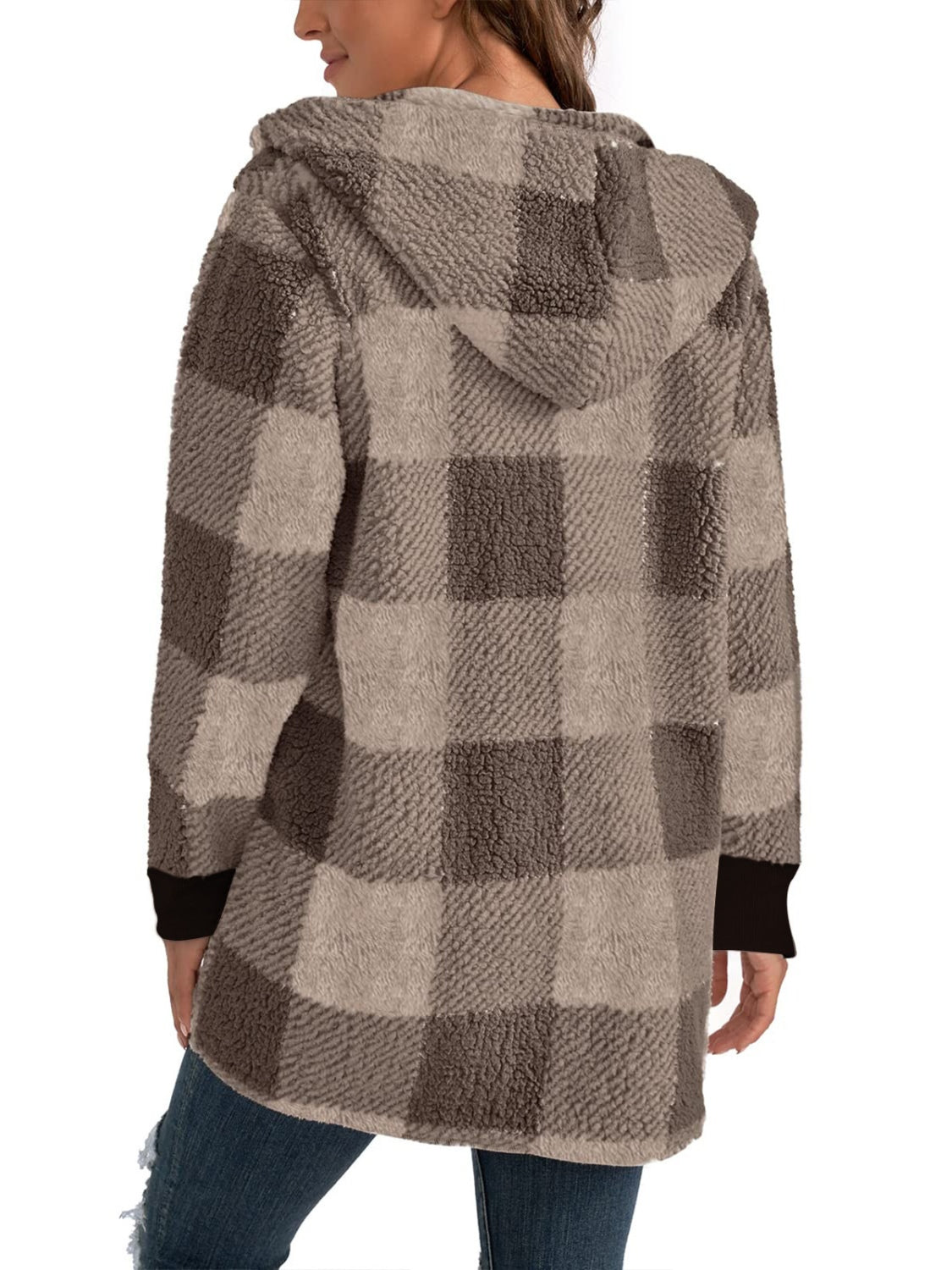 Plaid Hooded Sherpa Teddy Jacket